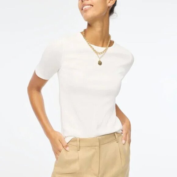 J. Crew Cotton Crewneck Elbow Short Sleeve Tee Green Size M NWT - Picture 2 of 6